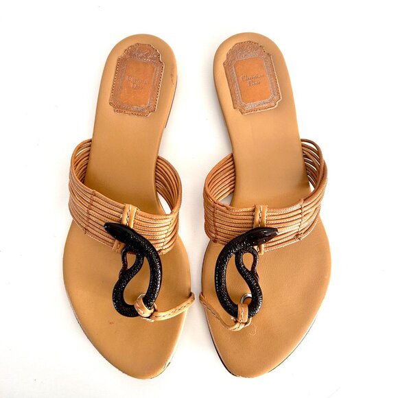 FINAL DROP!  Christian Dior Leather Strappy Neutral Slides - Picture 5 of 8